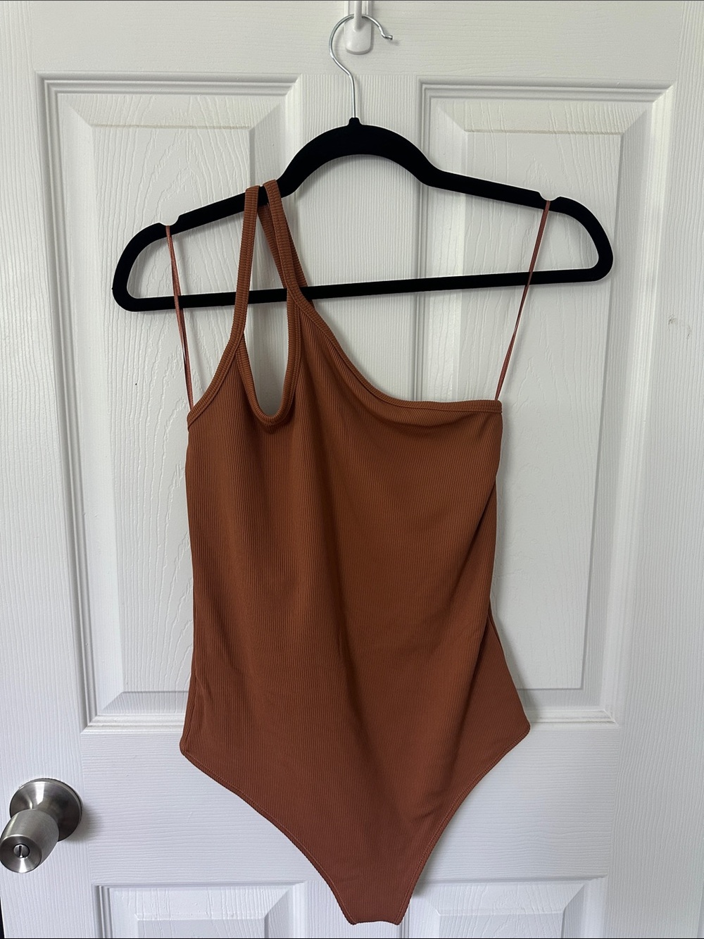 Abercrombie & Fitch Asymmetric One-Shoulder Rust Brown Bodysuit